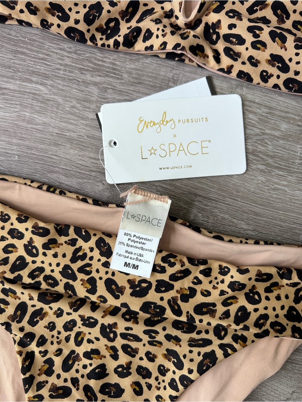 Brand NEW L*Space Leopard Print Tan Bikini Set top size small, bottoms medium - Picture 3 of 9